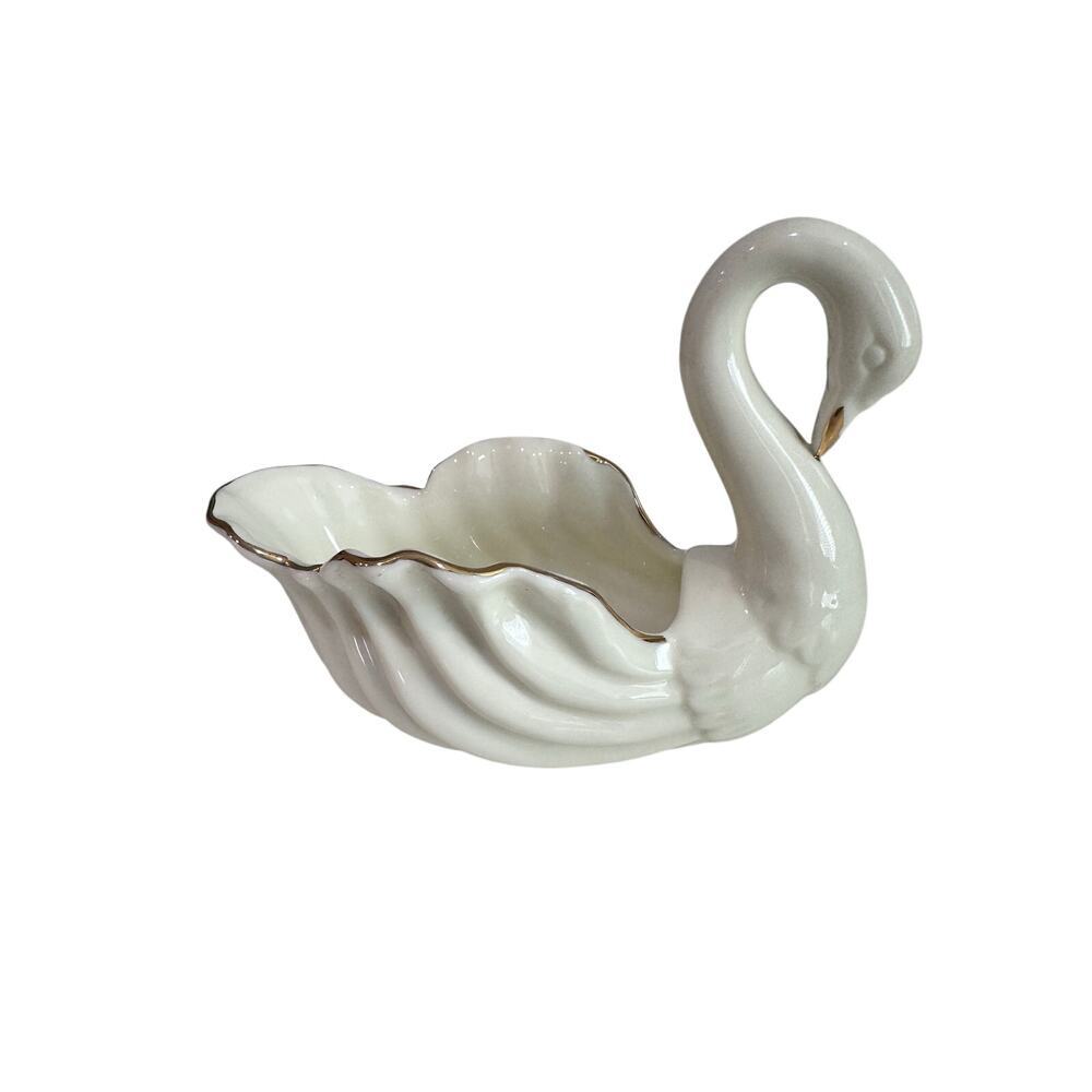 Formalities Baum Bros. Porcelain Gold Trim Swam Figurine Vase Planter 7"